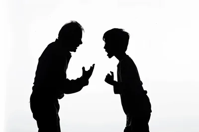 Silhouette of Father and Son Arguing