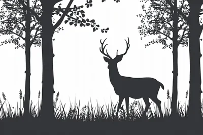 Silhouette Of A Majestic Stag In A Forest