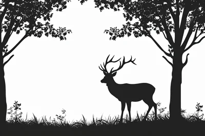 Silhouette Of A Majestic Stag In A Forest