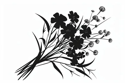 Black Silhouette Illustration Of A Wildflower Bouquet