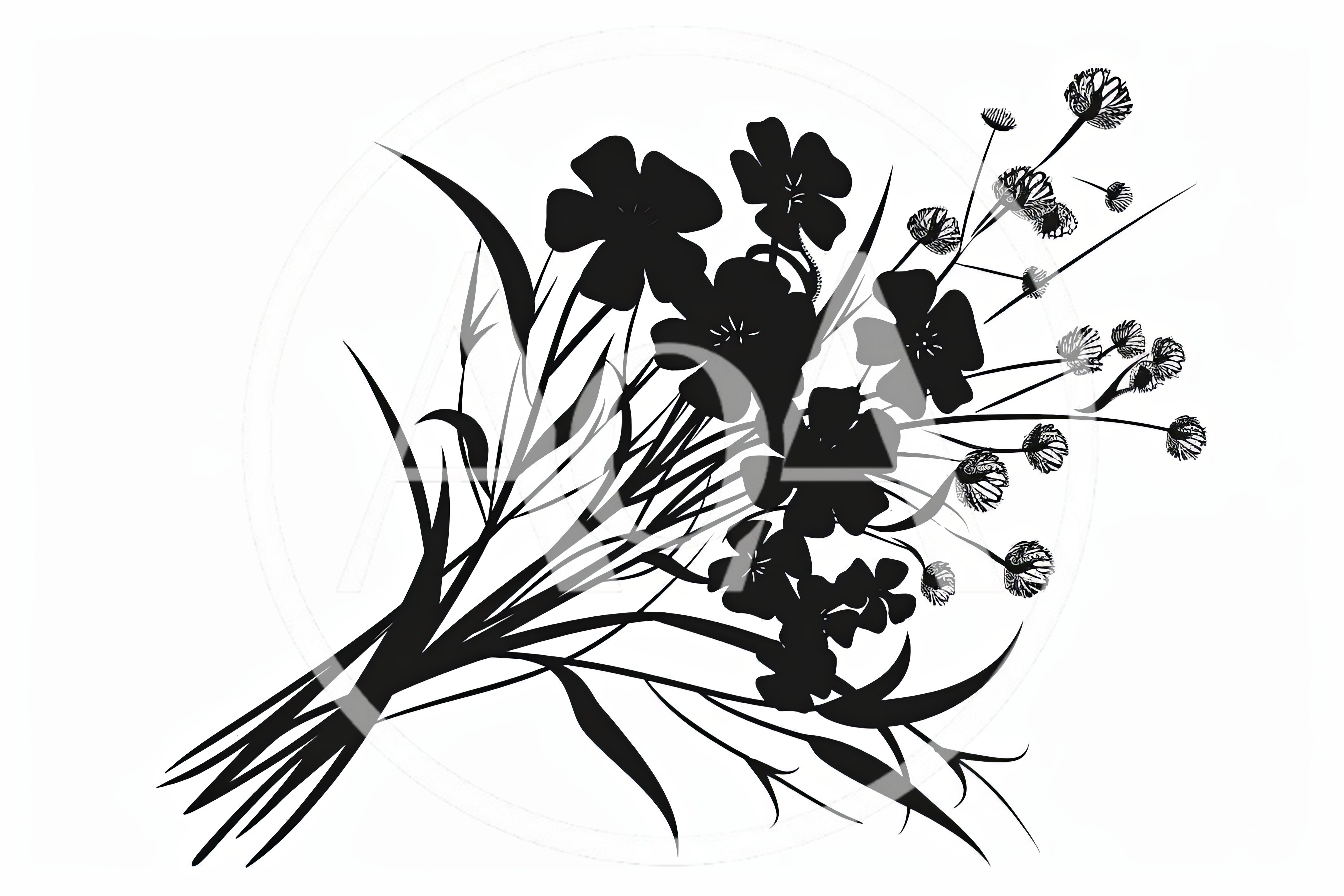 Black Silhouette Illustration Of A Wildflower Bouquet