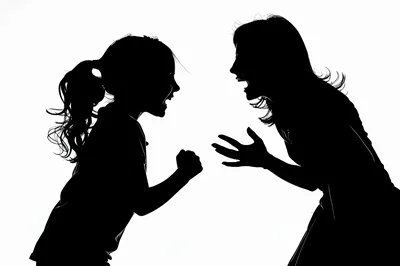 Silhouette Of A Mother And Daughter Arguing