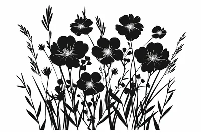 Black and White Floral Silhouette Illustration