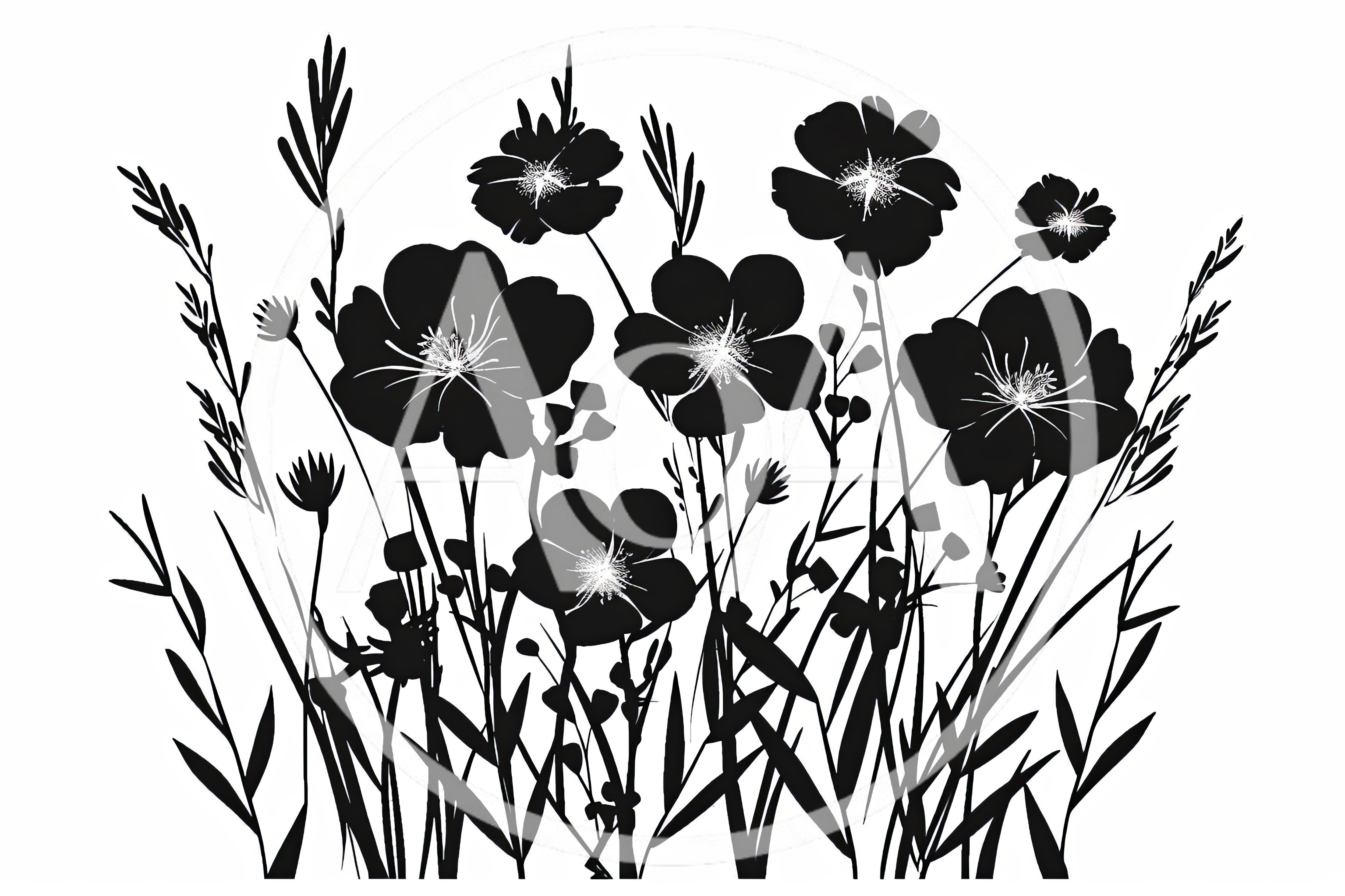 Black and White Floral Silhouette Illustration