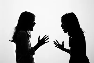Silhouette of Two Young Girls Arguing
