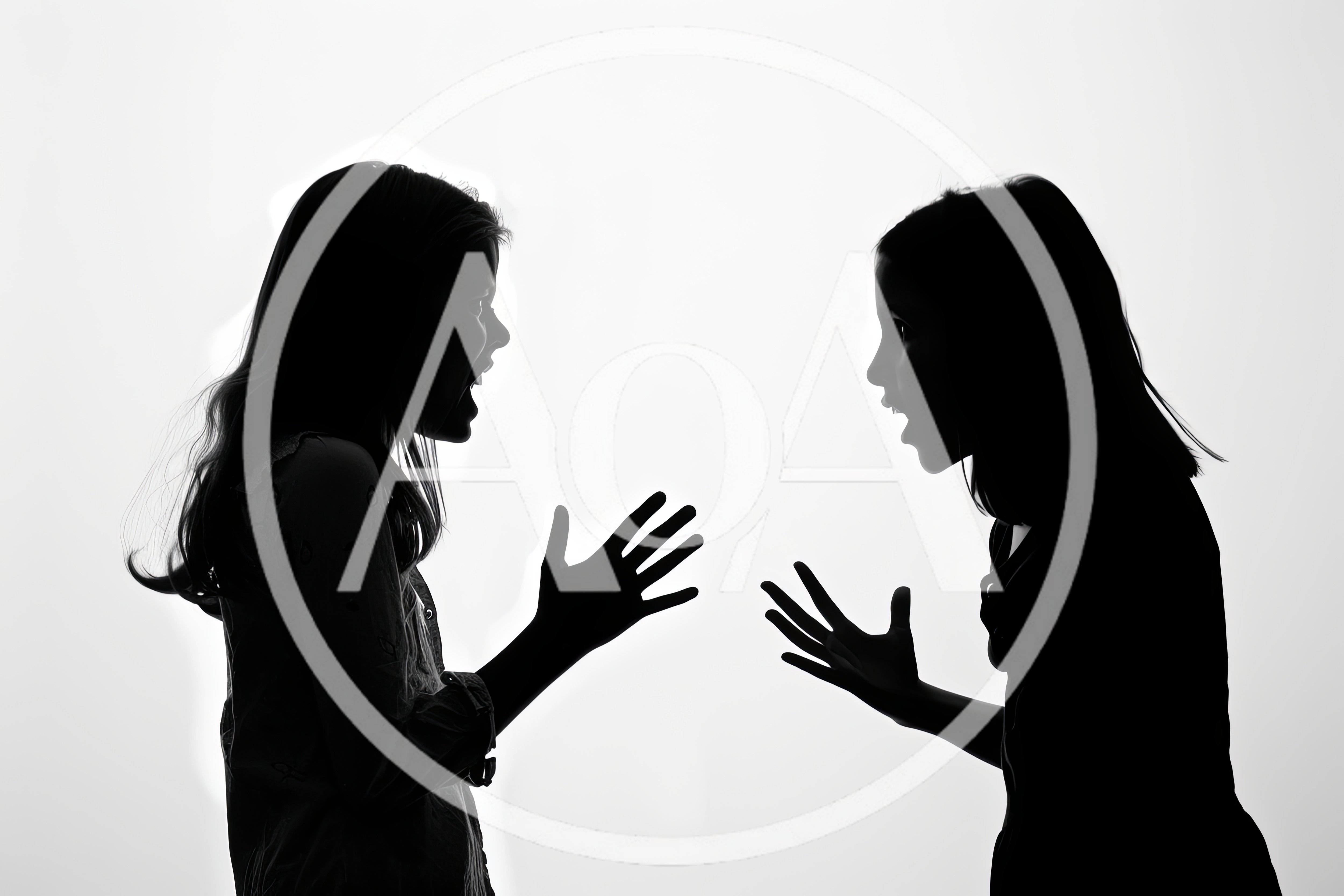Silhouette of Two Young Girls Arguing