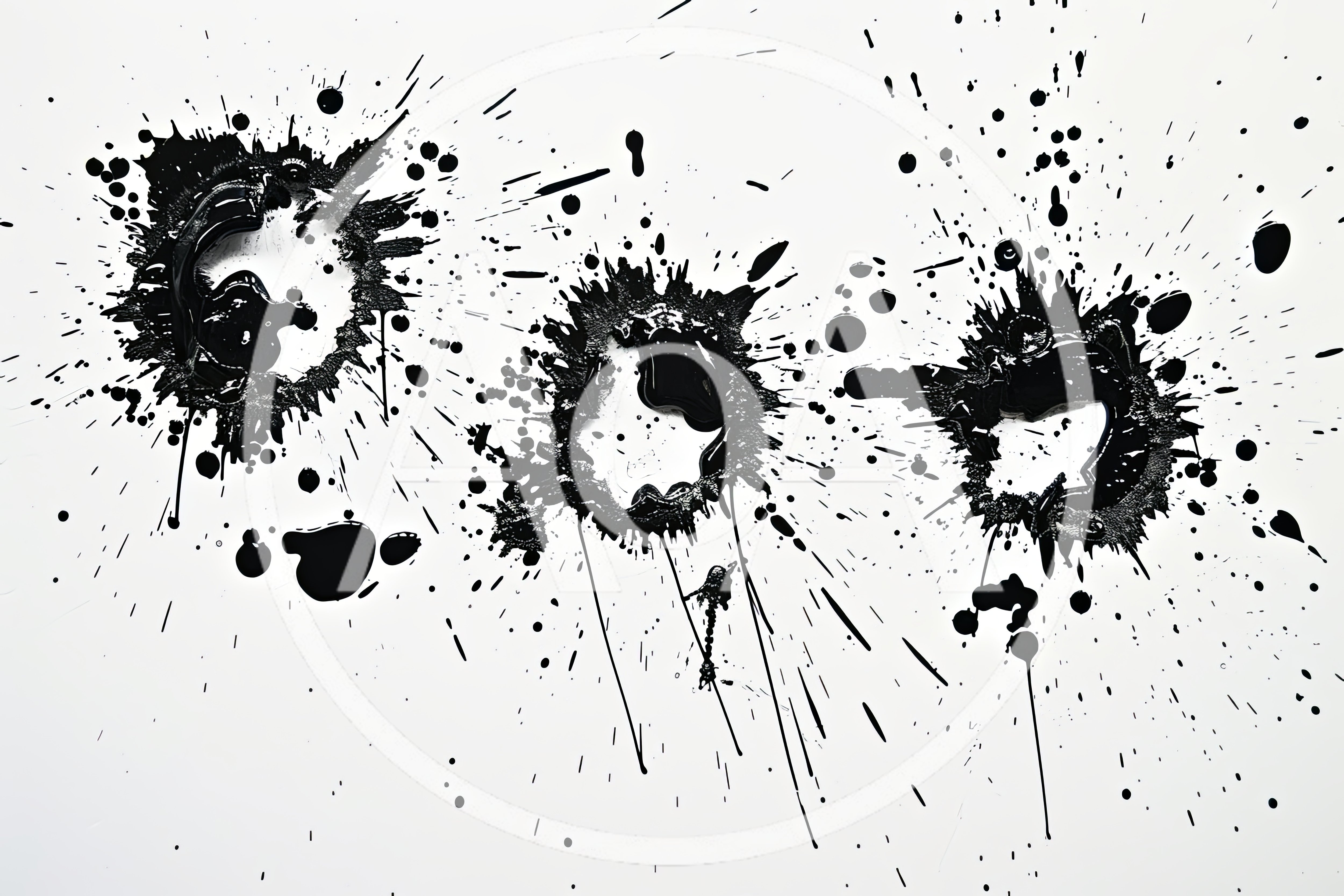 Three Black Ink Splatter Patterns On White Background