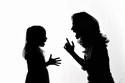 Silhouette Of A Mother Scolding Her Young Daughter