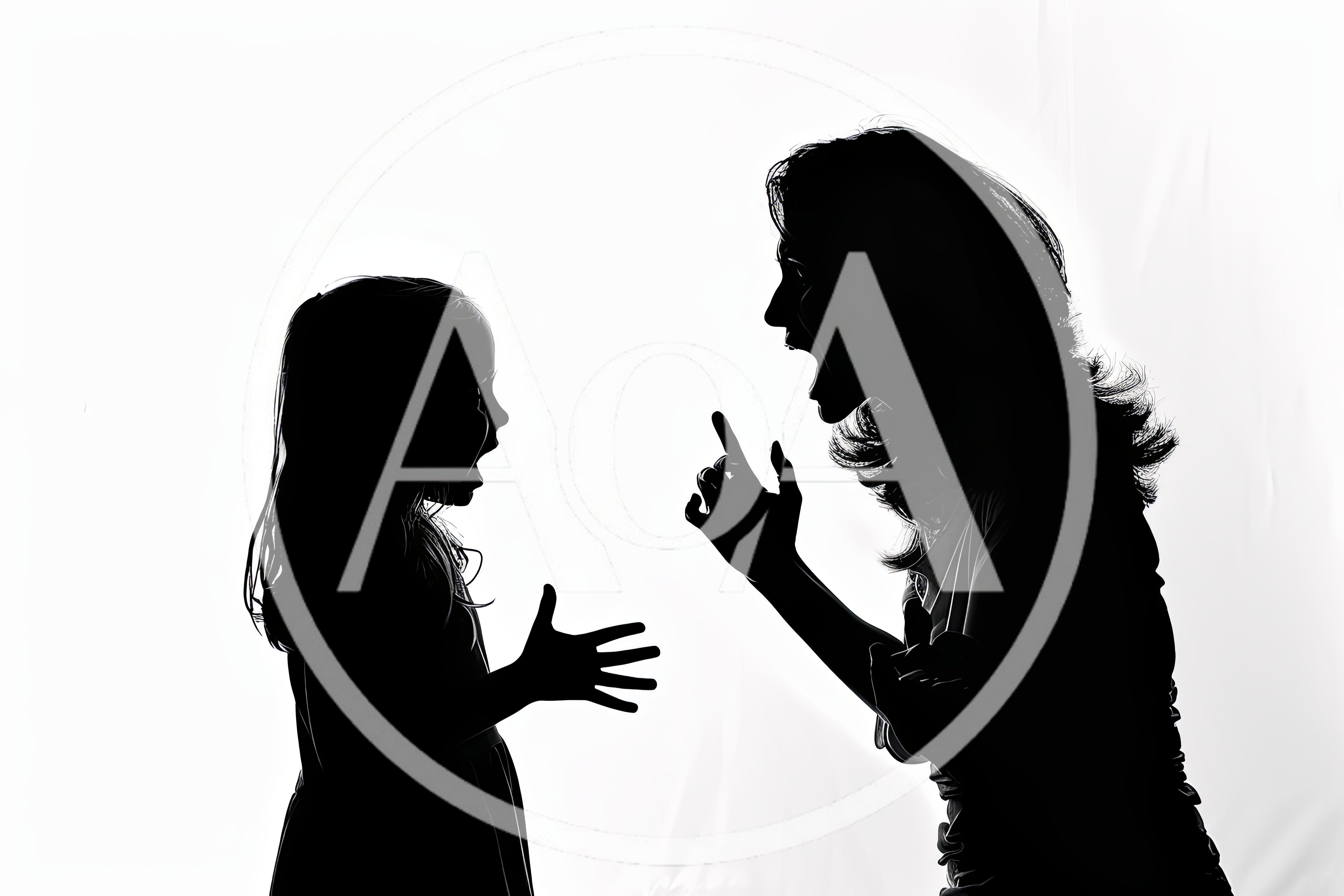 Silhouette Of A Mother Scolding Her Young Daughter