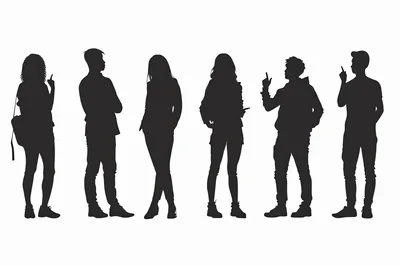 Silhouettes Of Diverse Young People Standing Together