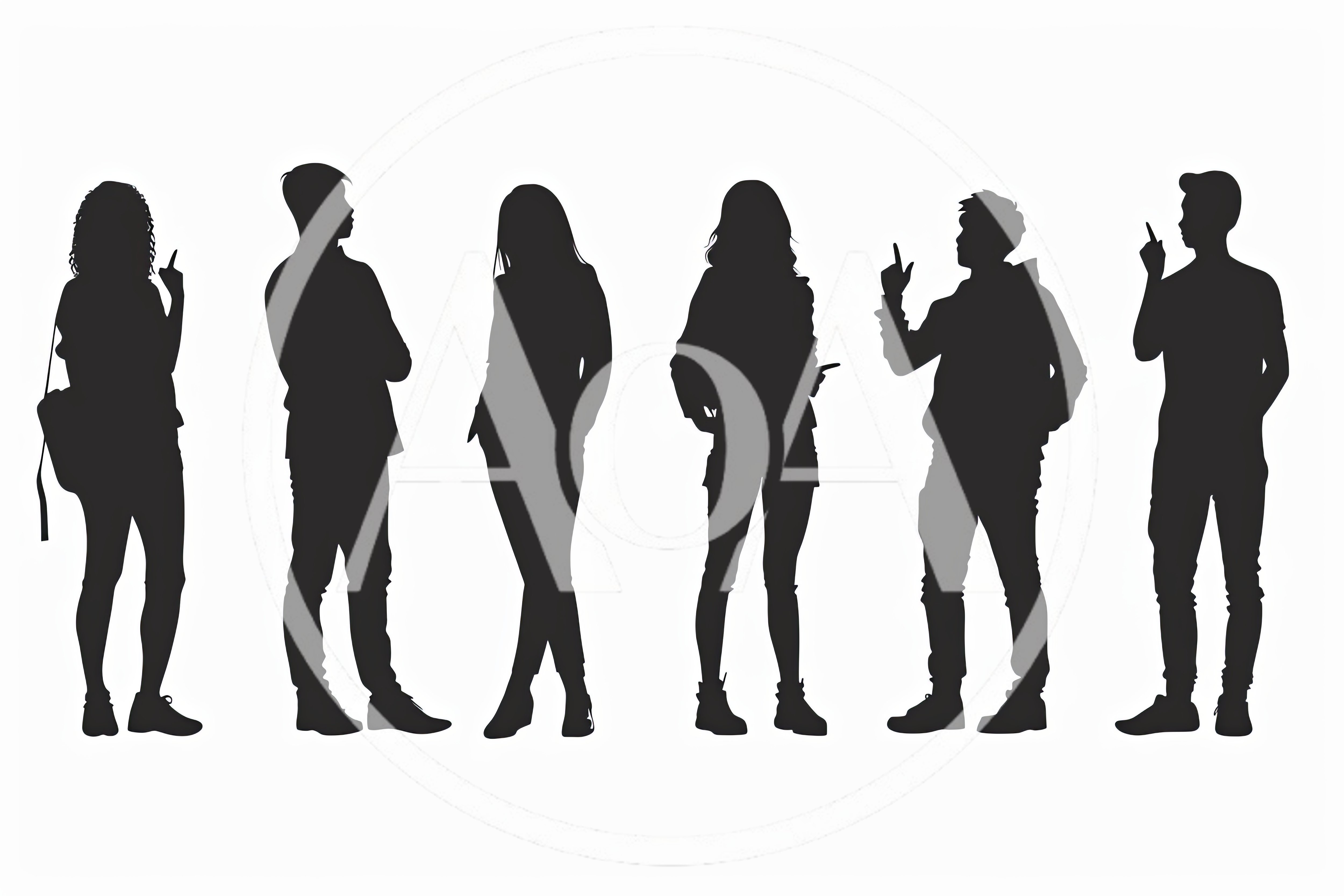 Silhouettes Of Diverse Young People Standing Together