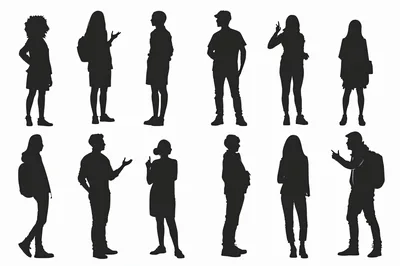 Set of Diverse Student Silhouettes Standing