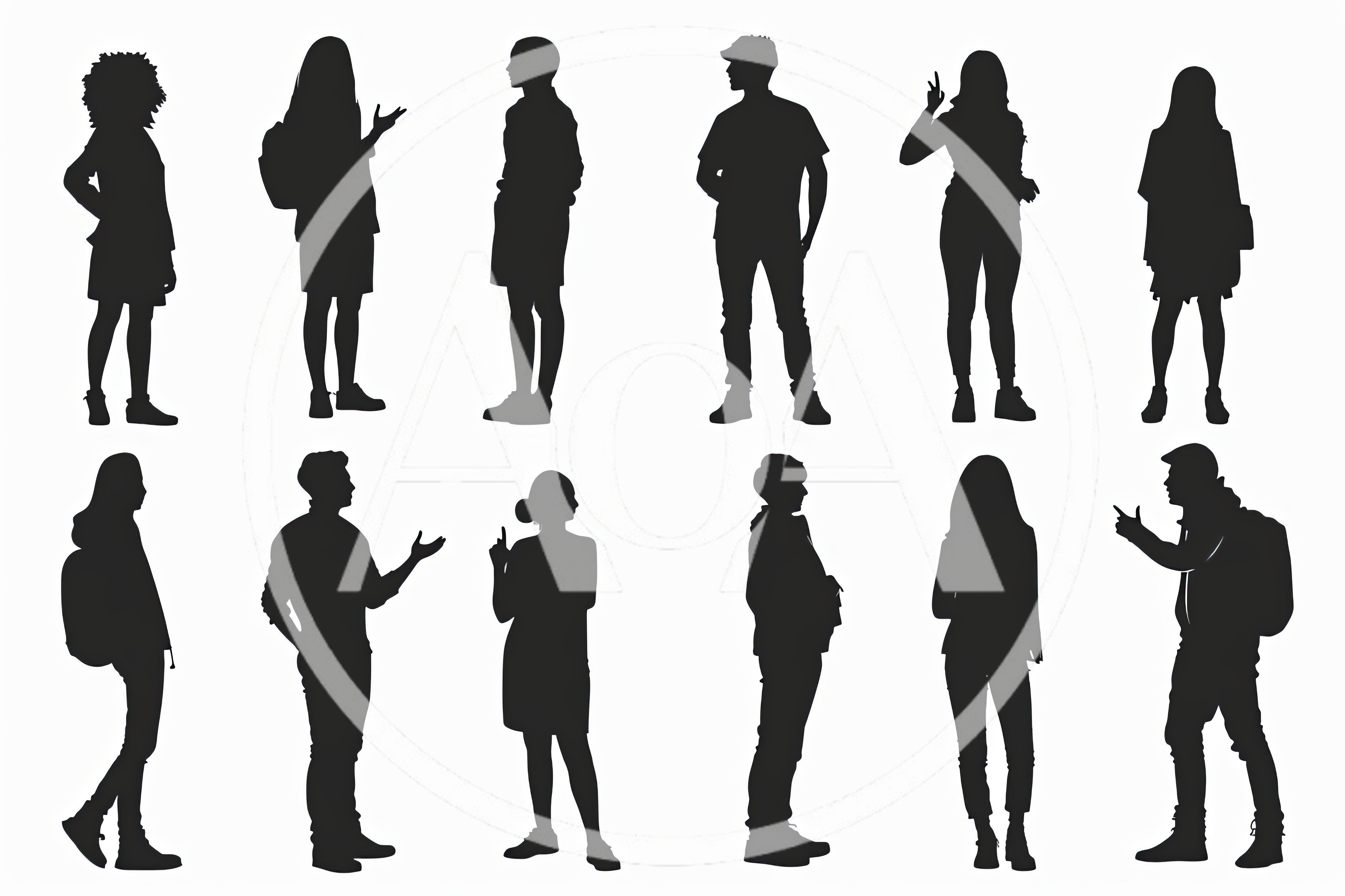 Set of Diverse Student Silhouettes Standing