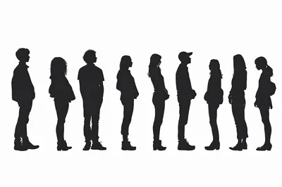 Silhouettes Of Diverse People Standing In A Line