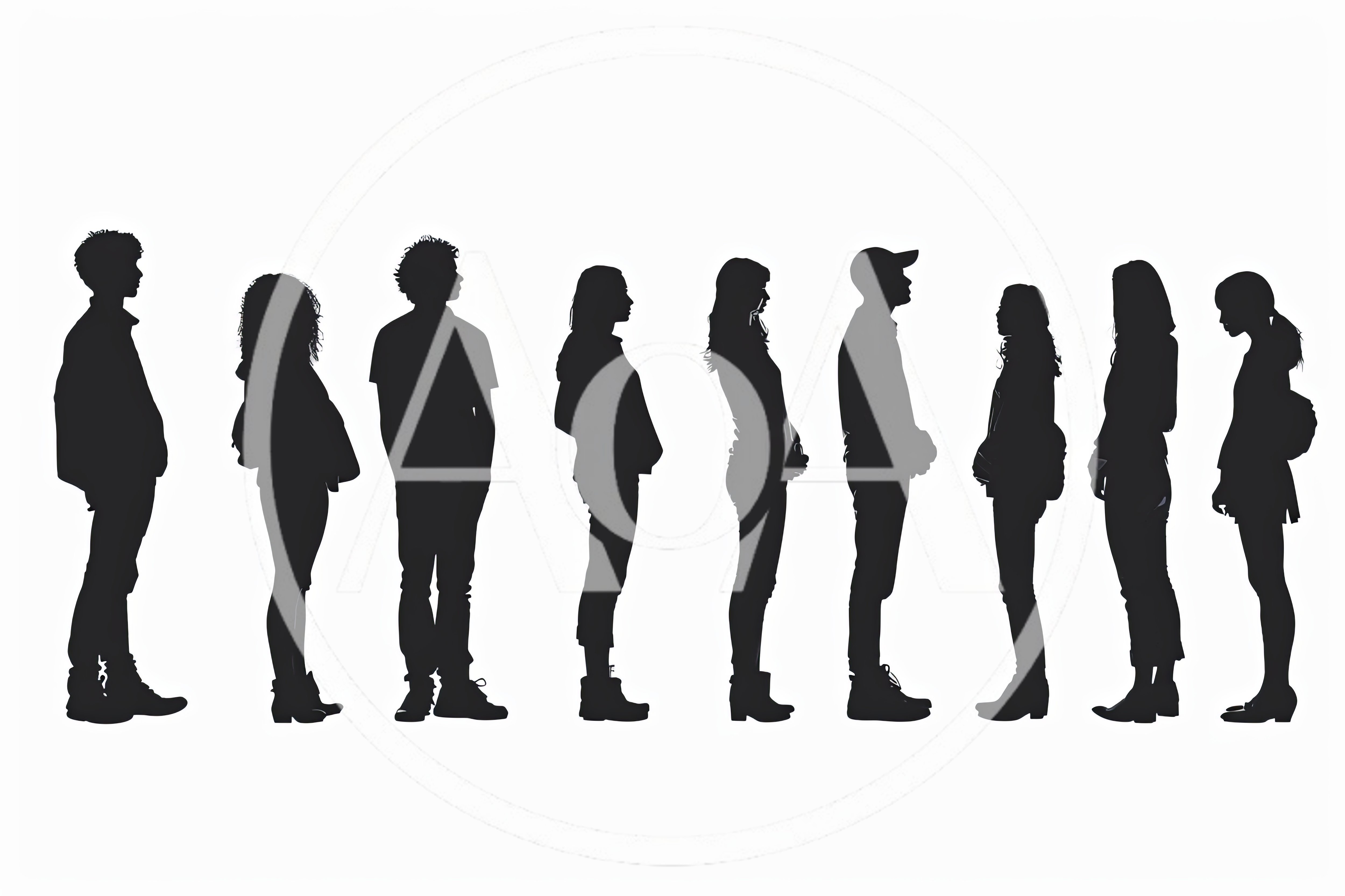Silhouettes Of Diverse People Standing In A Line