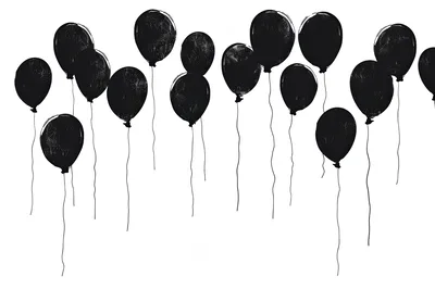 Black Balloons Floating Against A White Background