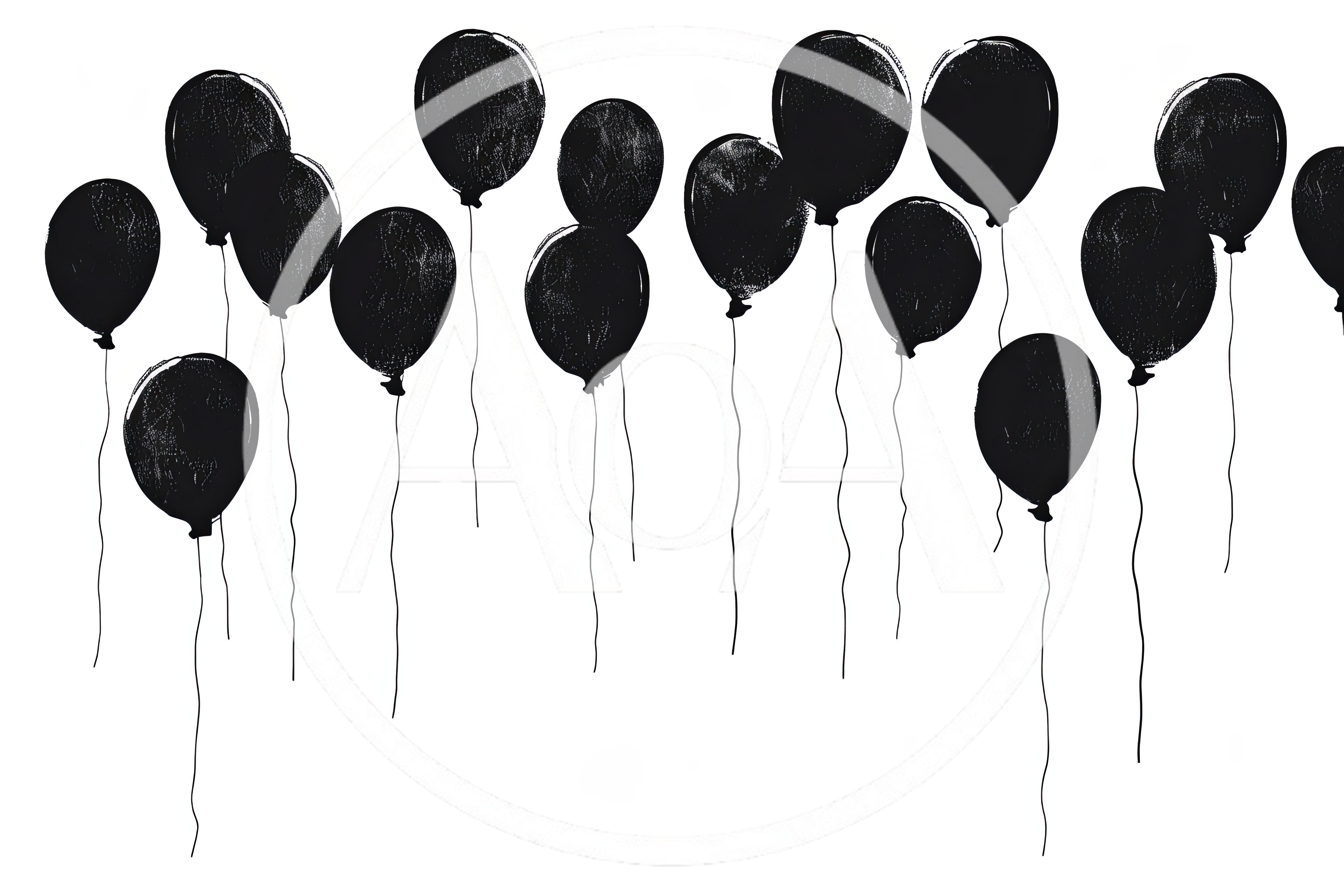 Black Balloons Floating Against A White Background
