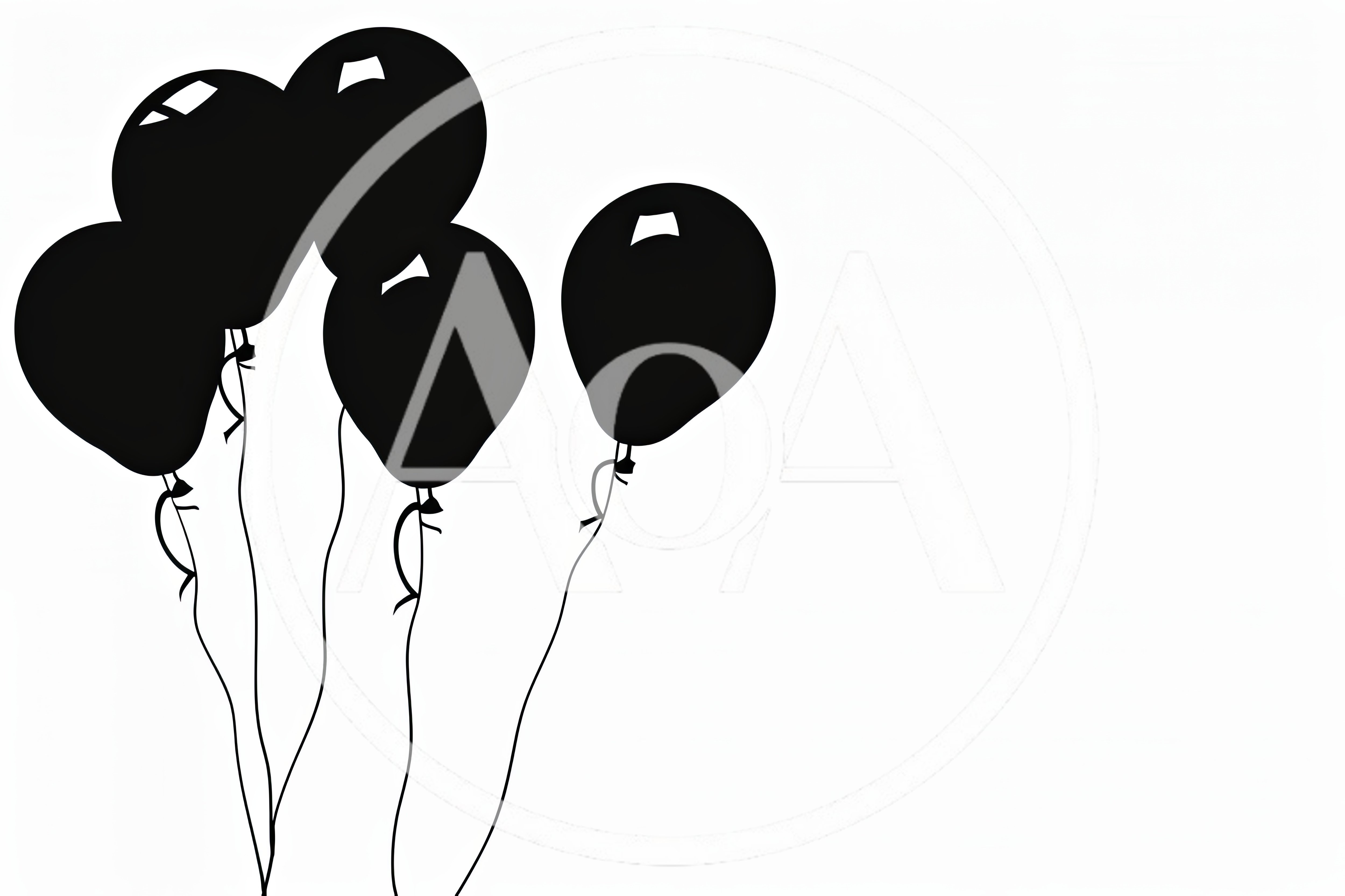 Black Silhouette Balloons Floating Against White Background