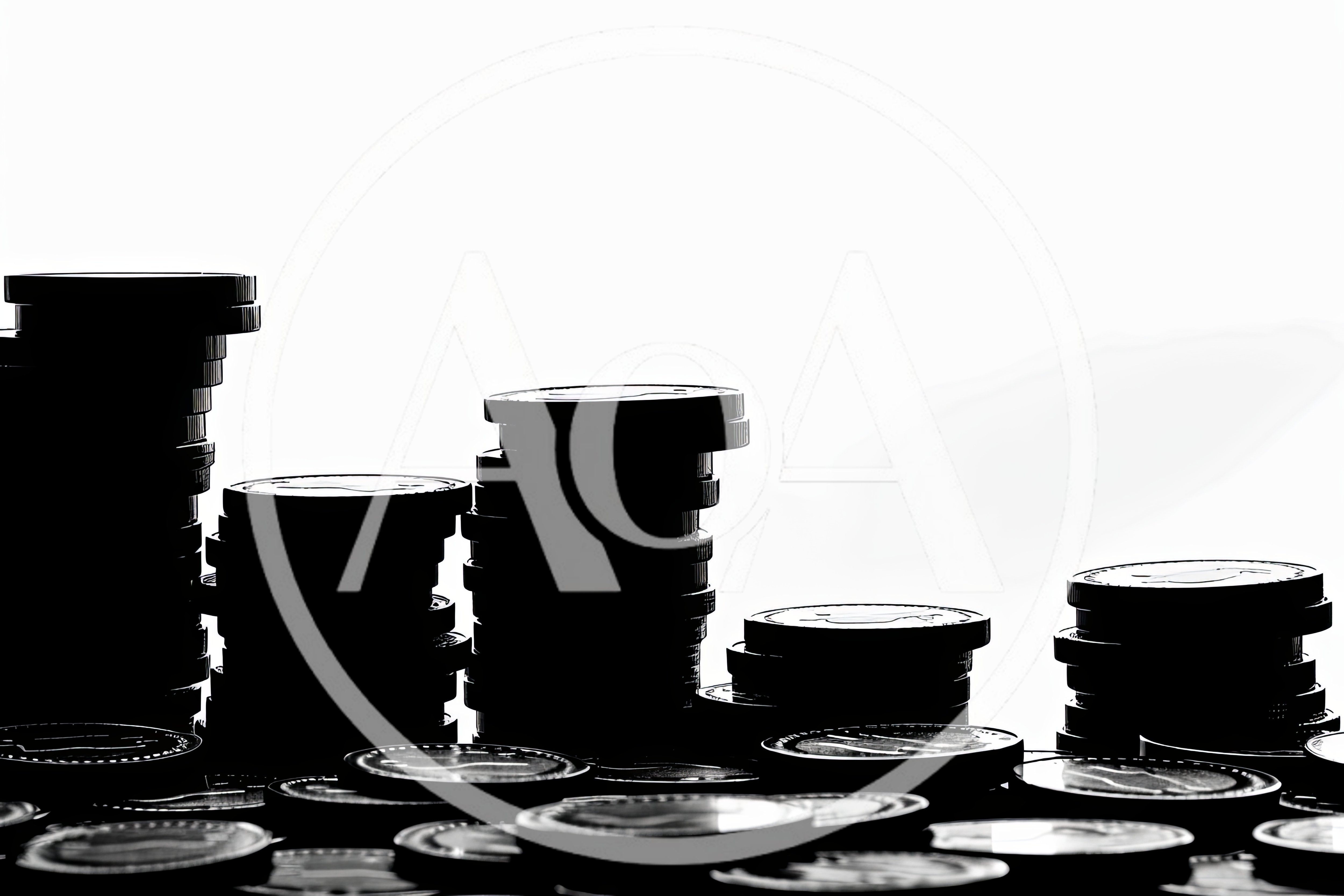 Silhouette Stacks of Coins on White Background