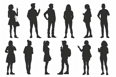 Set Of Twelve Standing People Silhouettes