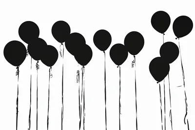 Black Balloon Silhouettes Floating Against White Background