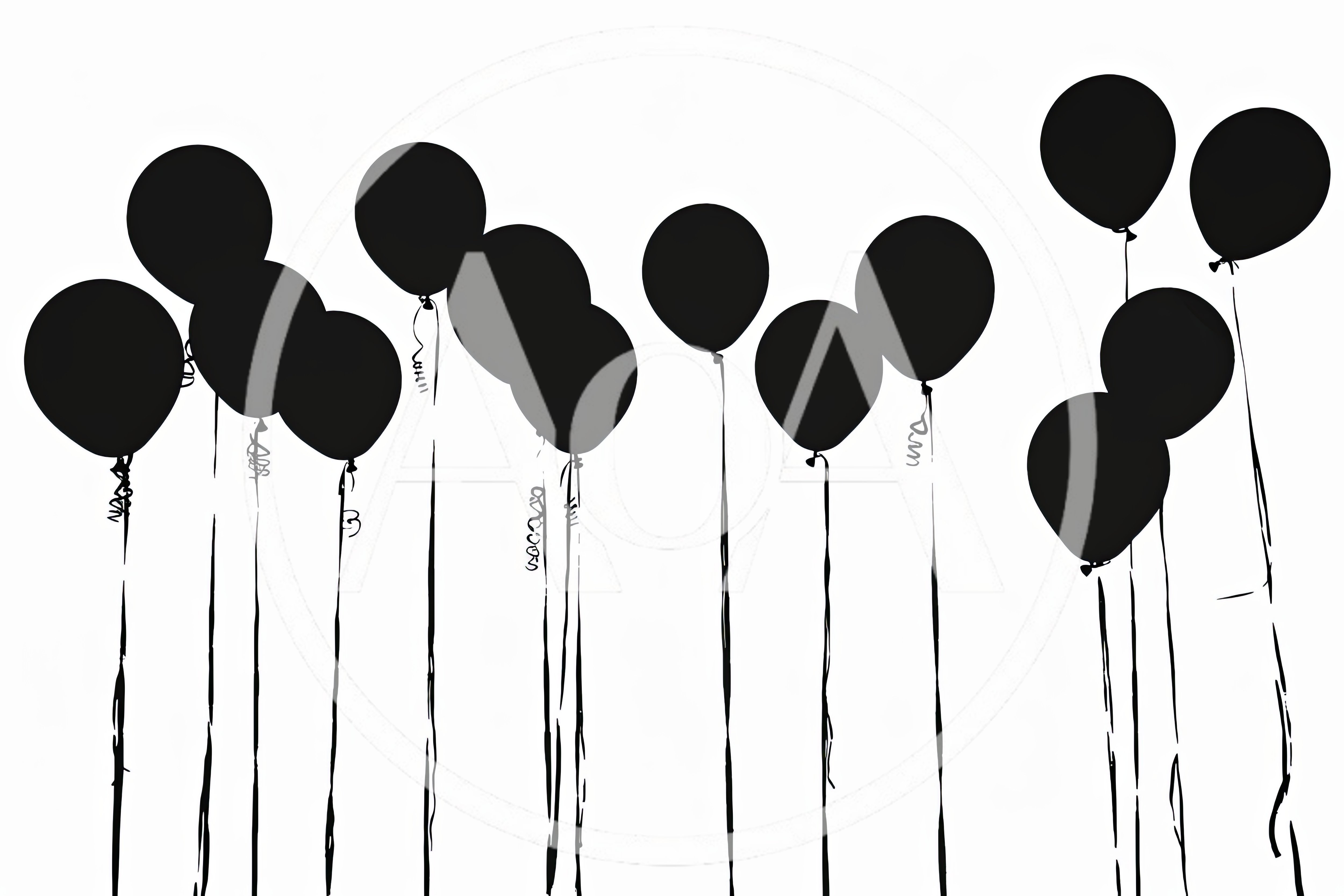 Black Balloon Silhouettes Floating Against White Background