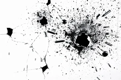 Bullet Impacts and Shattered Glass Fragments
