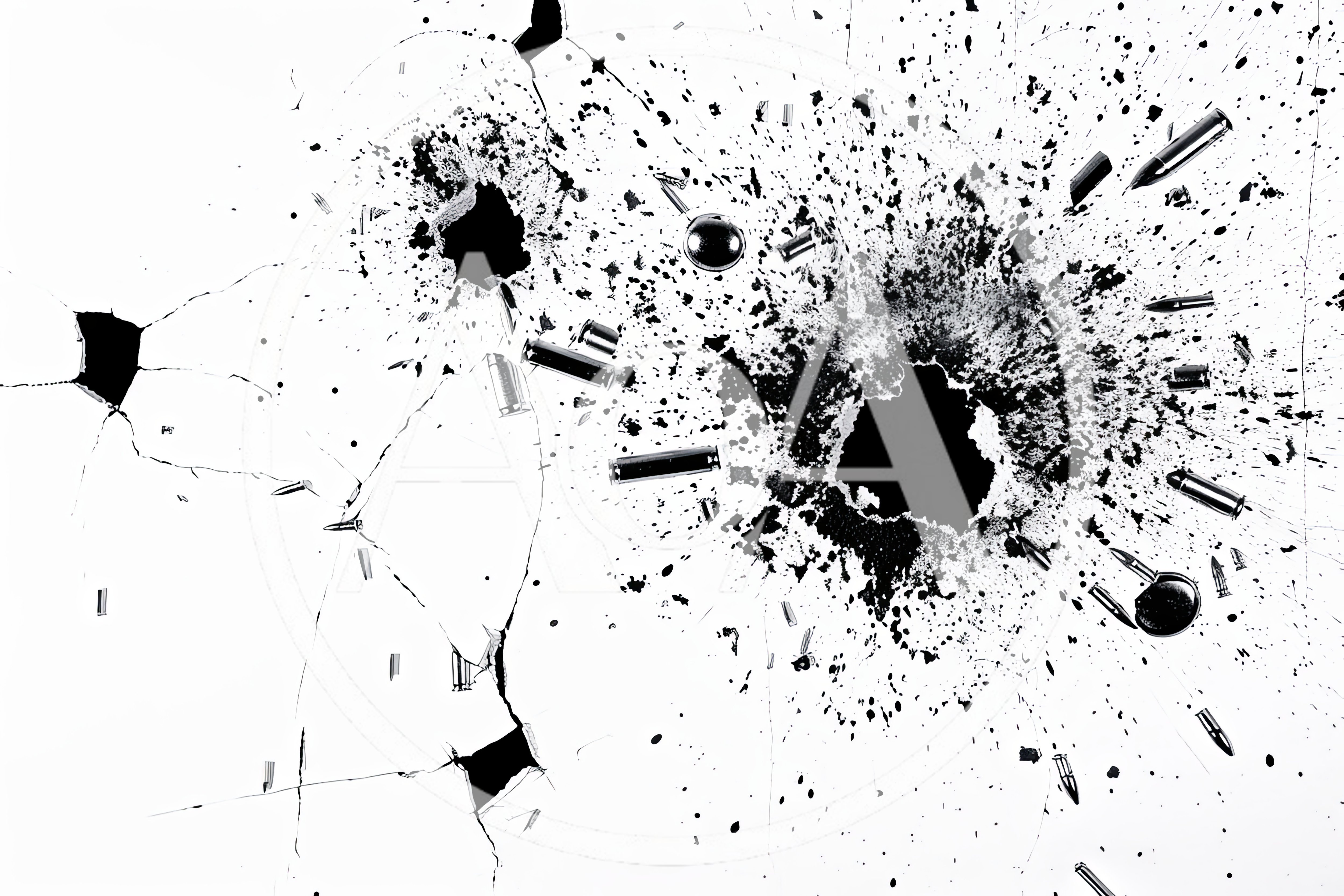 Bullet Impacts and Shattered Glass Fragments