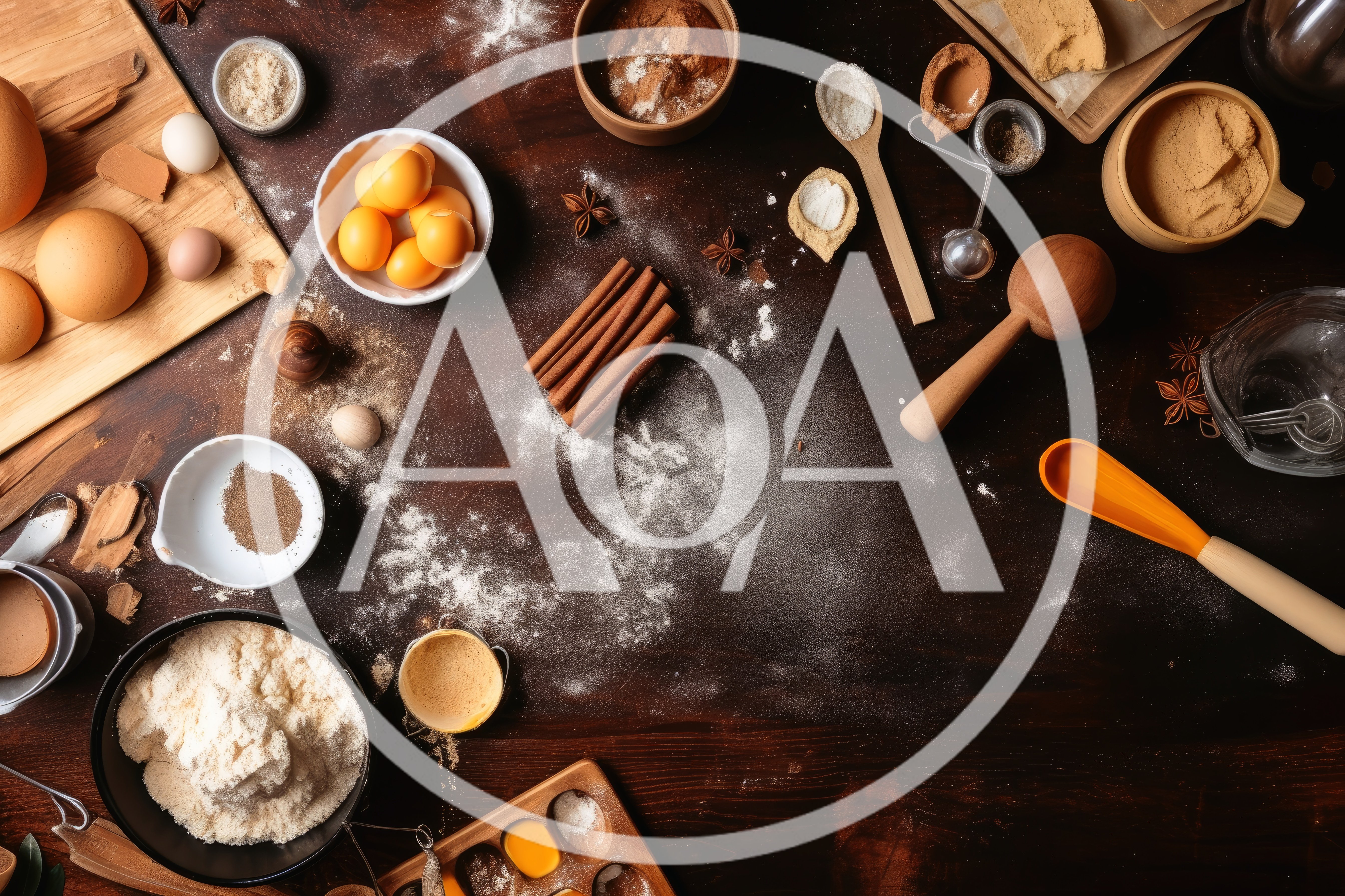 Baking Ingredients Arranged On A Dark Wooden Table
