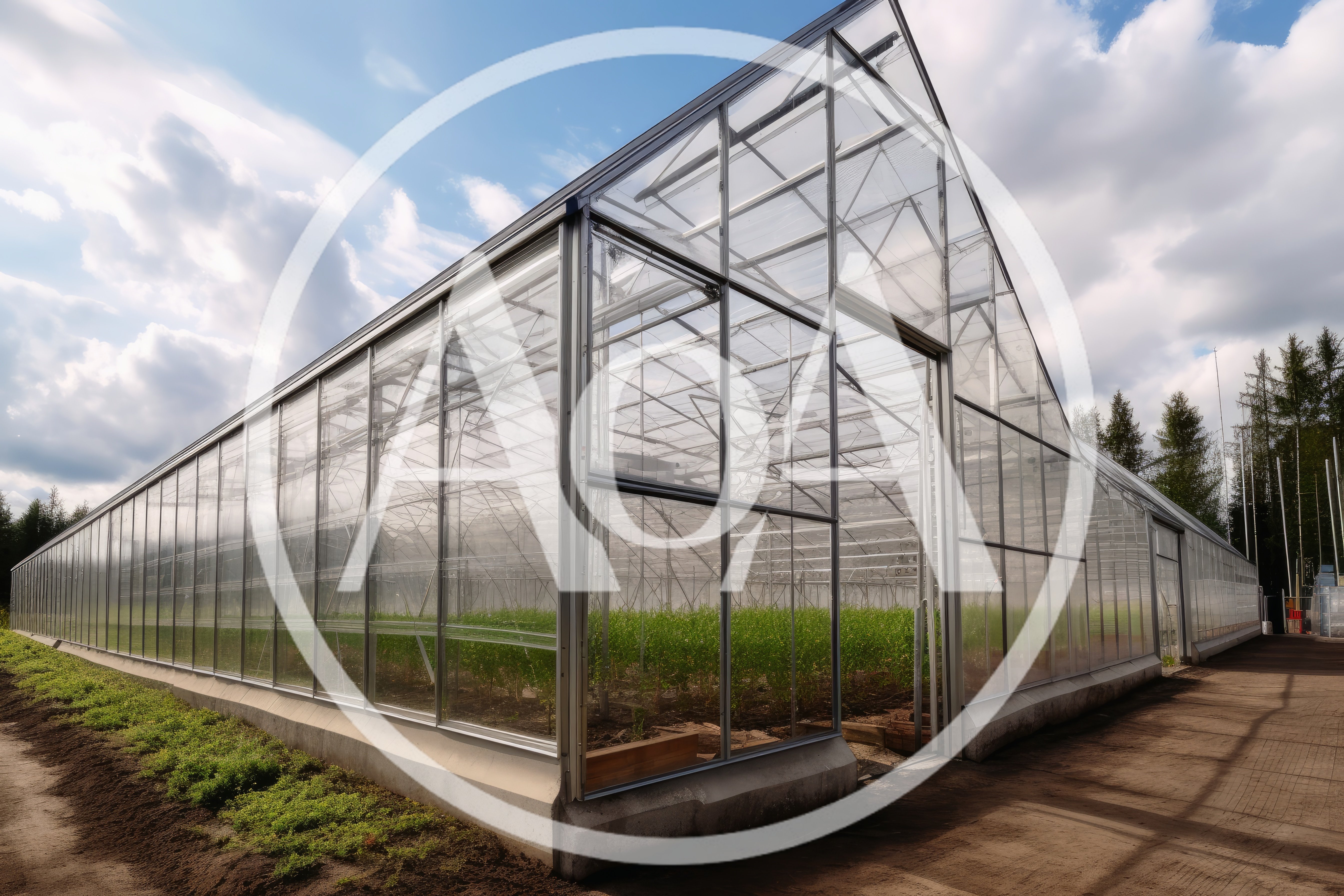 Modern Glass Greenhouse Structure In A Rural Setting