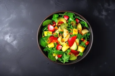 Fresh Fruit and Vegetable Salad in a Bowl