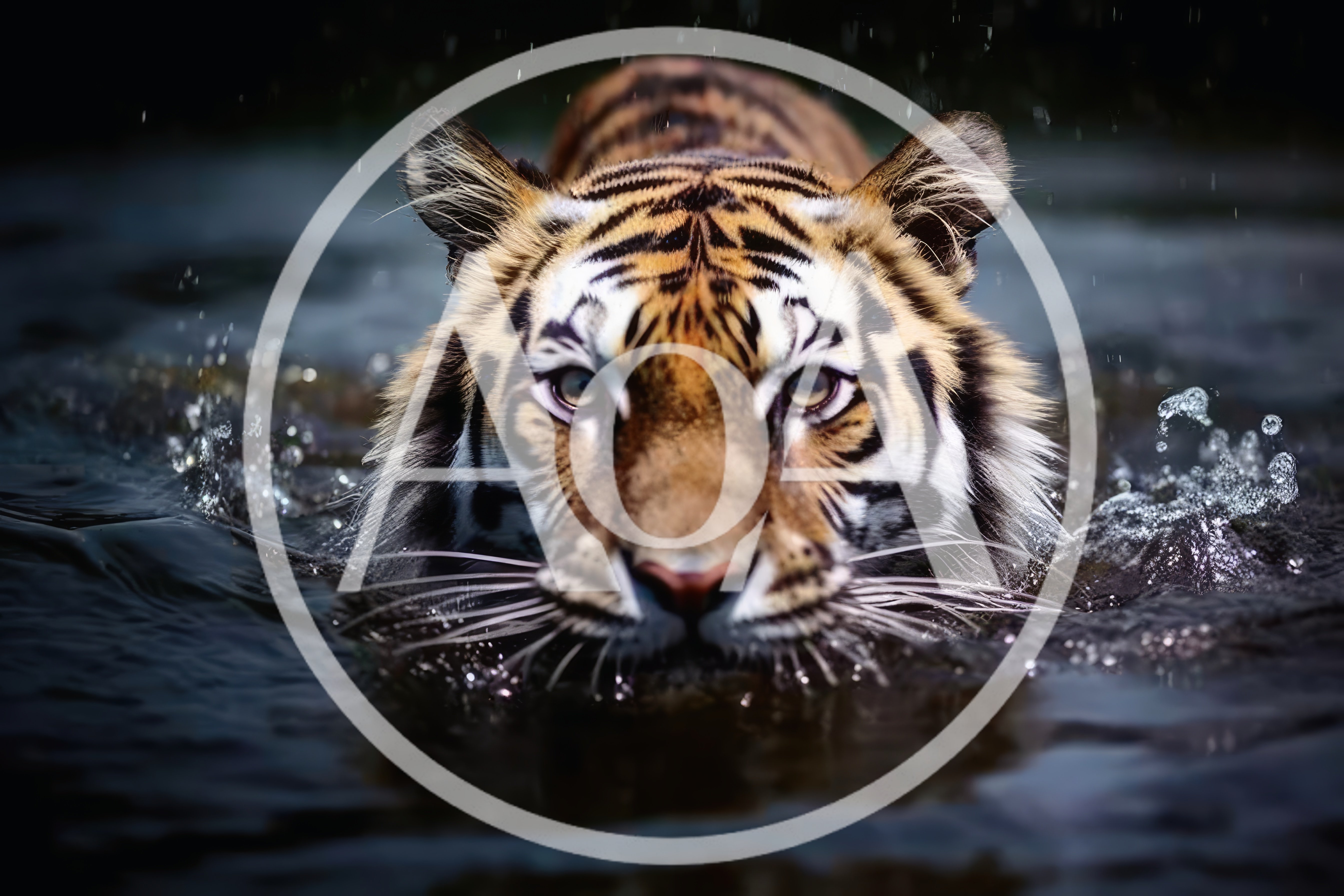 Majestic Tiger Swimming Through Dark Water