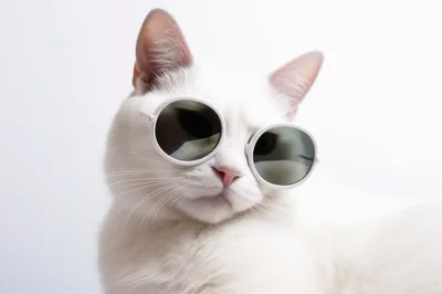 Cool White Cat Wearing Round Sunglasses