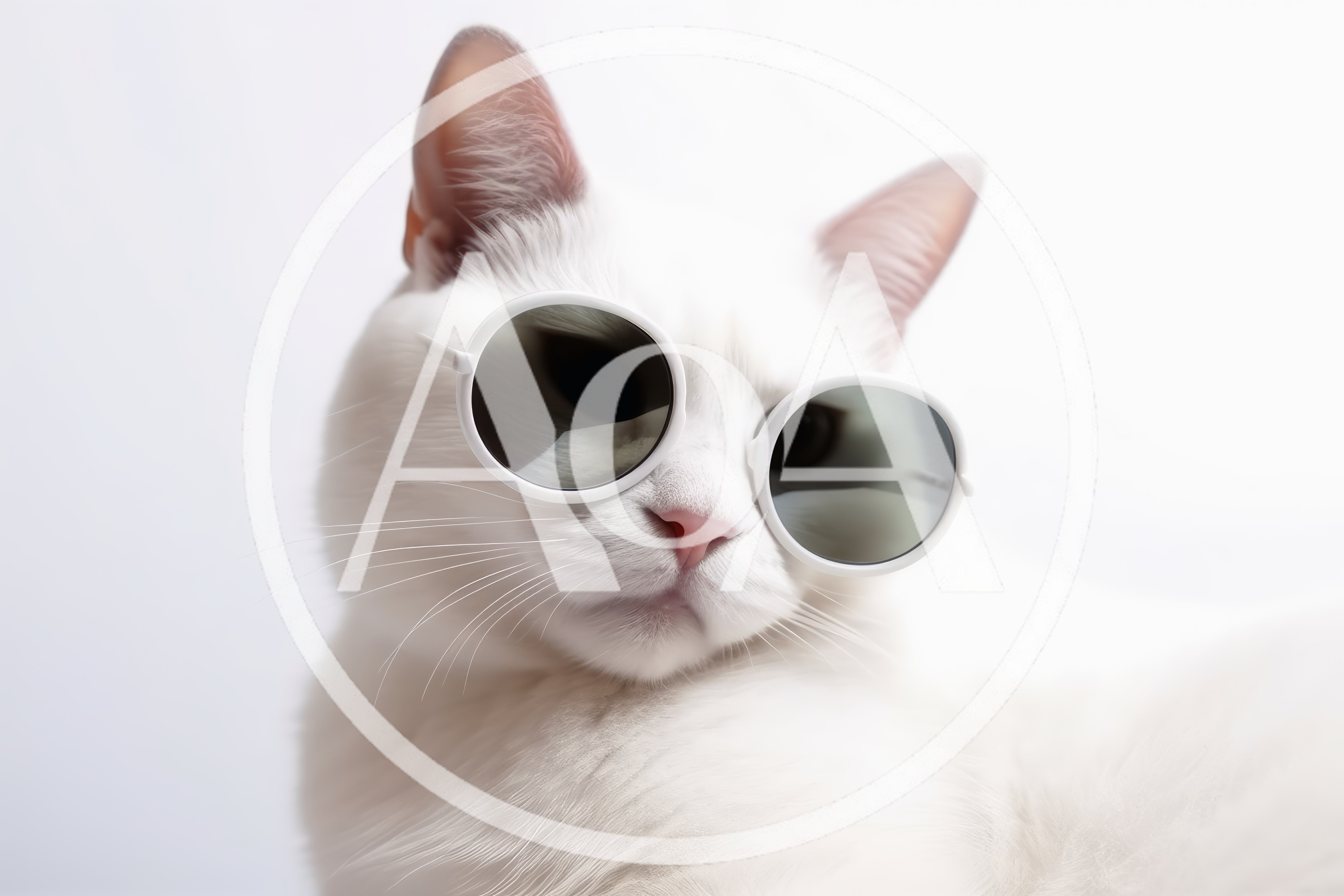 Cool White Cat Wearing Round Sunglasses