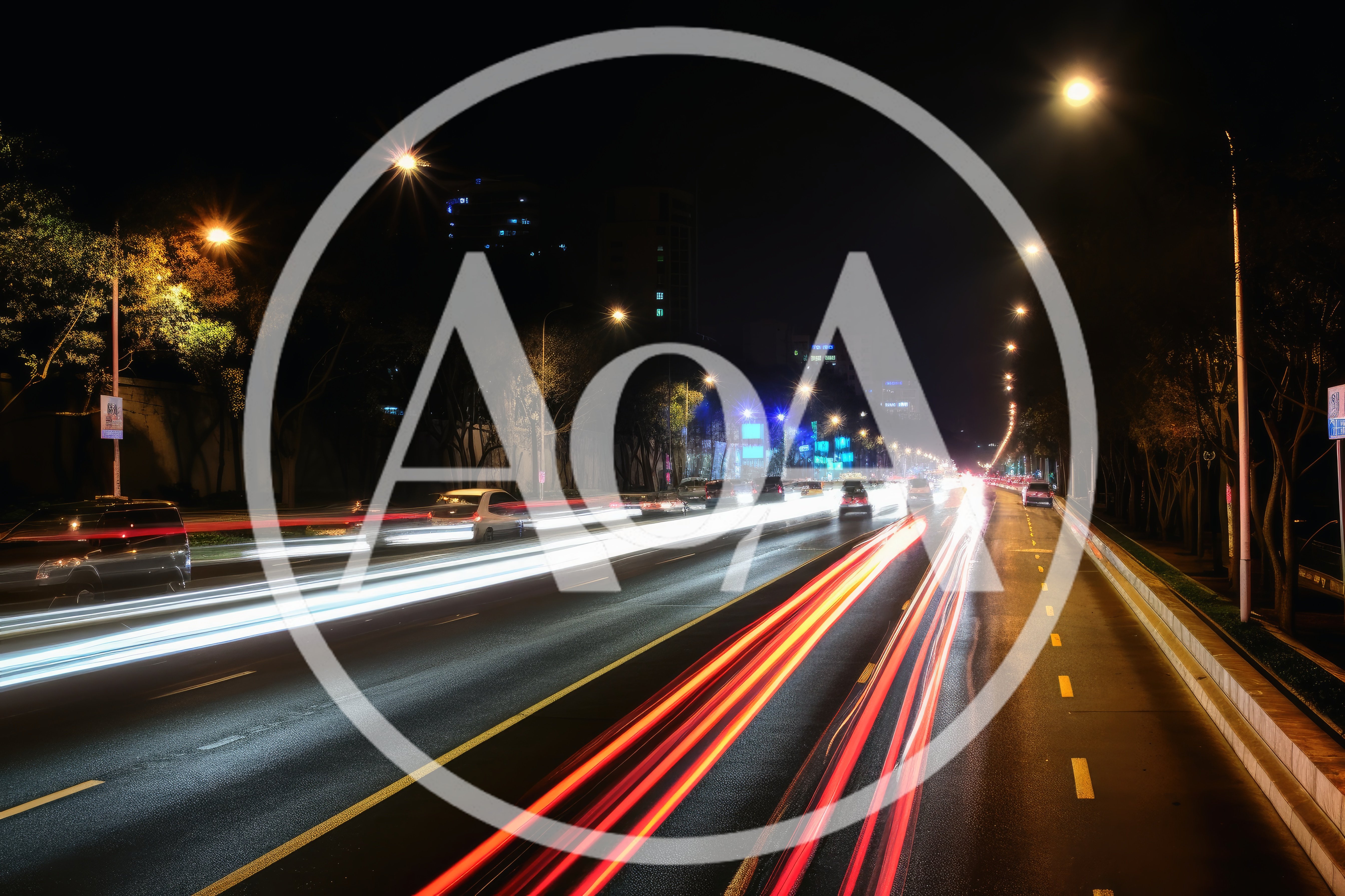 Night Traffic Light Trails On Urban Highway