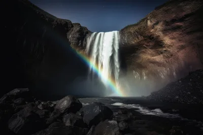 Skogafoss Waterfall Under A Starry Night Sky