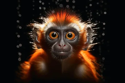 Close Up Portrait Of A Vibrant Orange Monkey