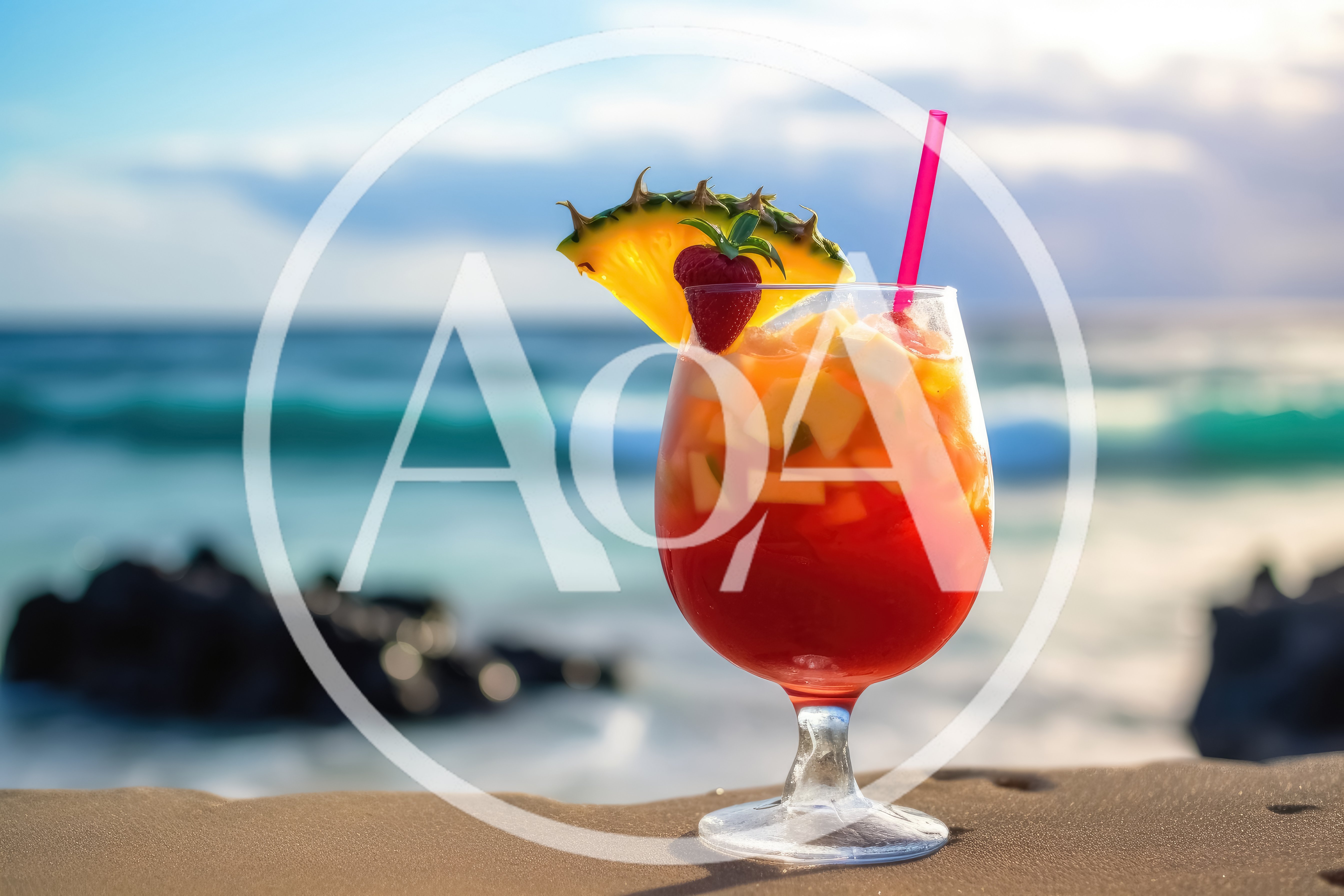 Tropical Fruit Cocktail On A Sandy Beach