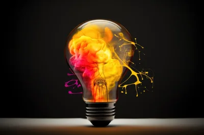 Light Bulb Containing A Vibrant Exploding Brain