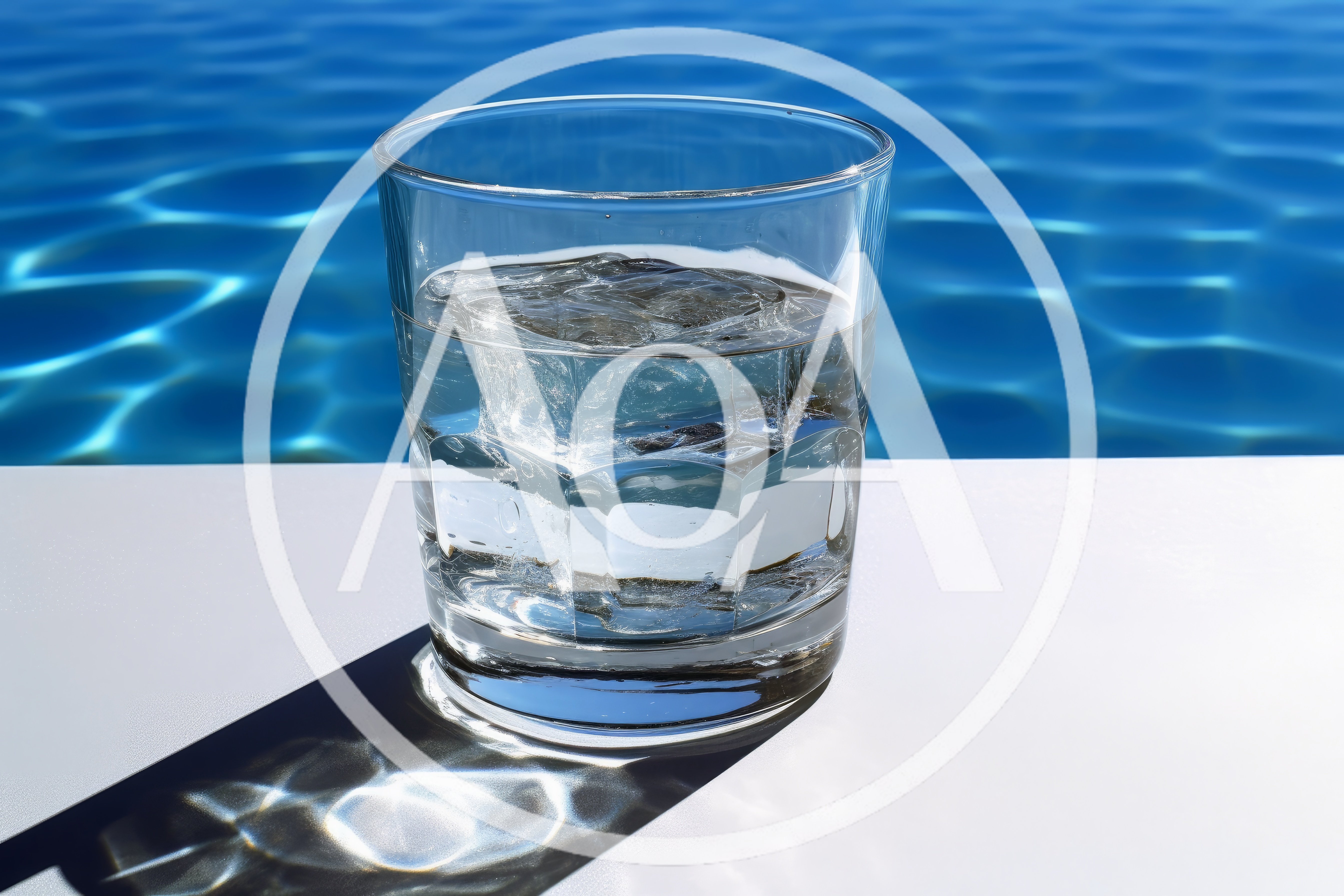 Glass Of Water With Ice Cubes By A Pool