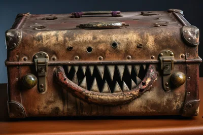 Vintage Suitcase Monster With Sharp Metal Teeth