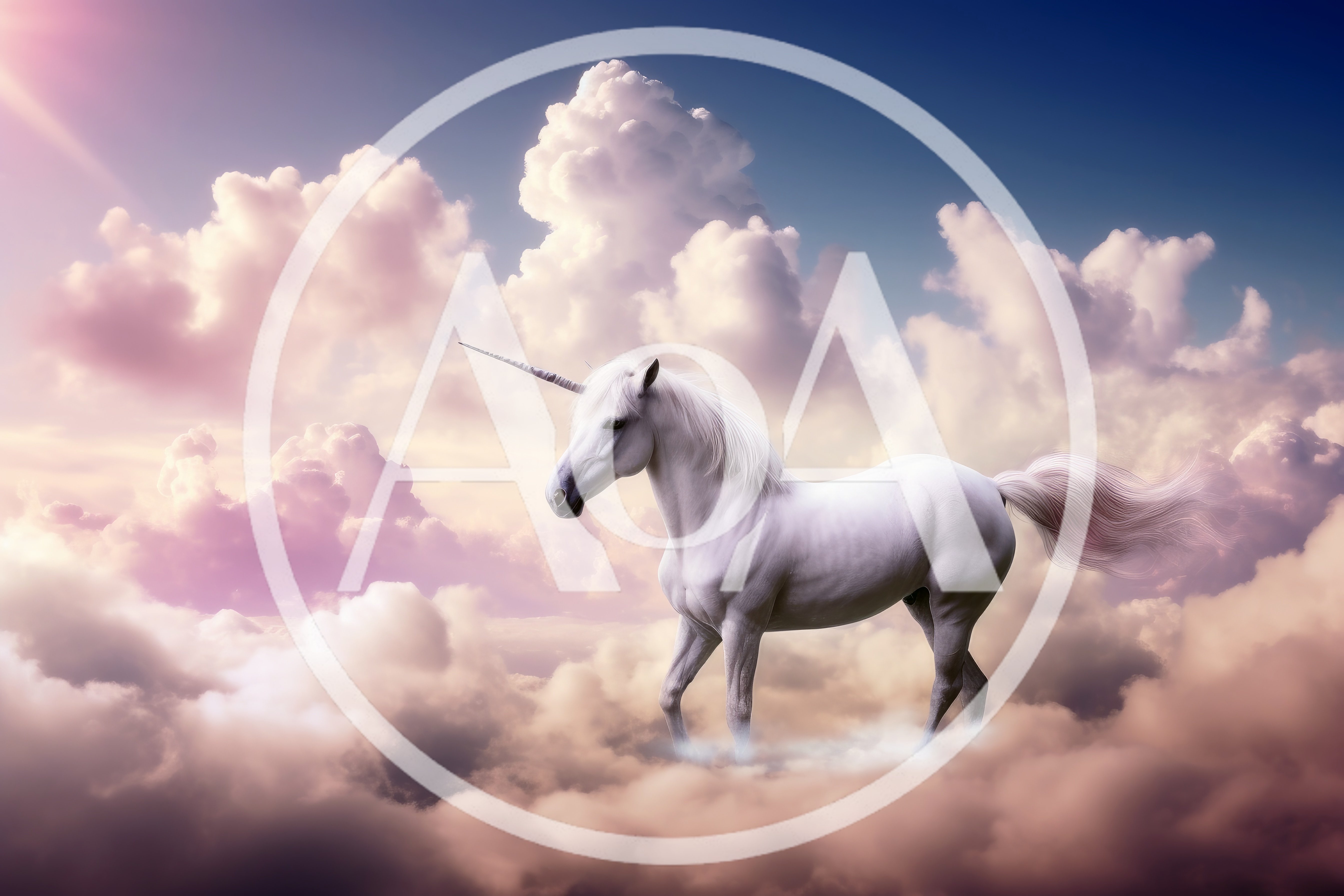 Majestic White Unicorn Standing Amidst Dreamy Pastel Clouds