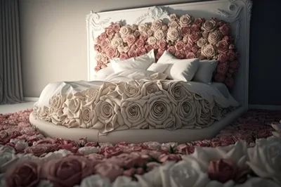 Luxury Round Bed Decorated With Roses