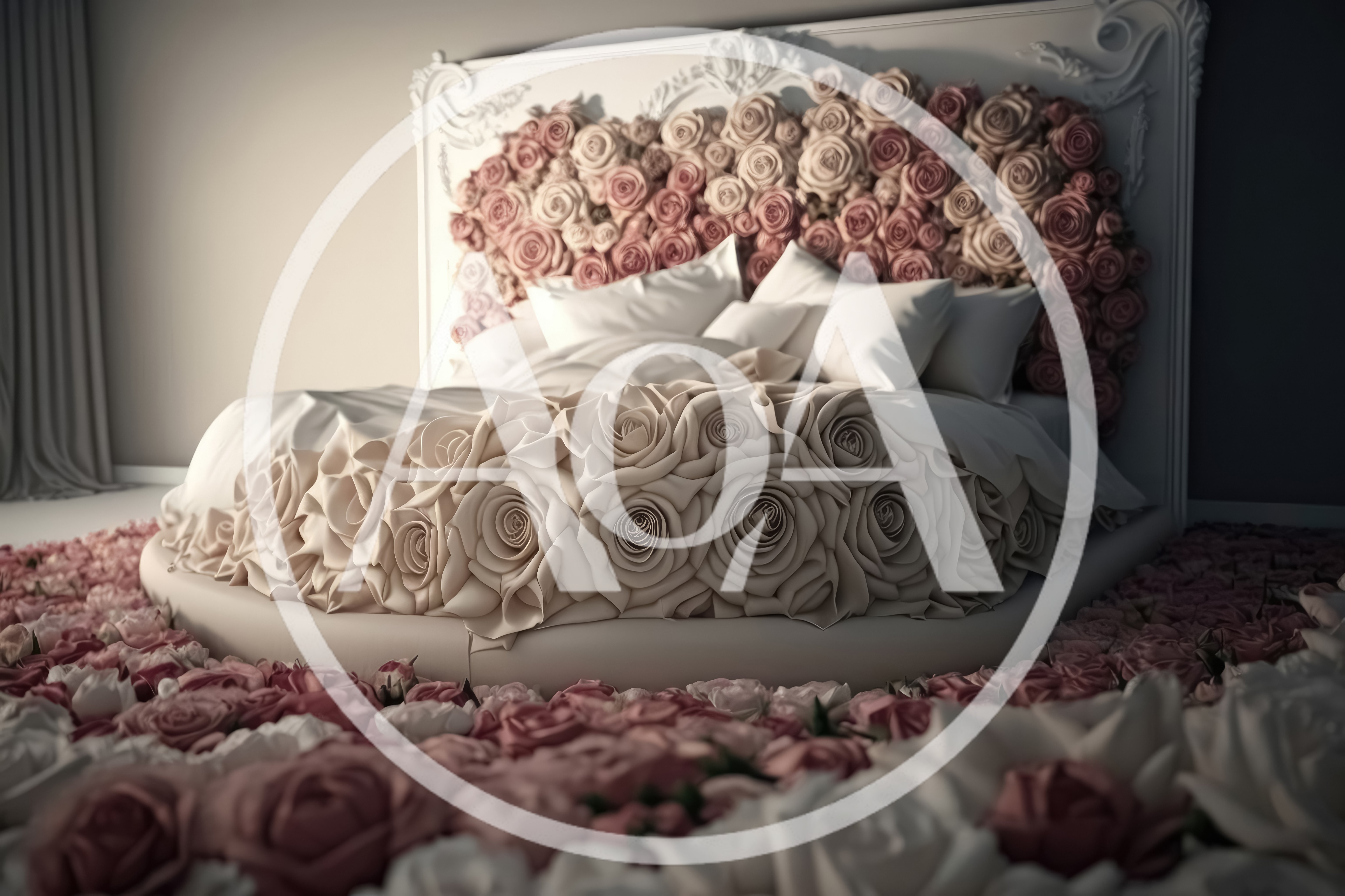 Luxury Round Bed Decorated With Roses