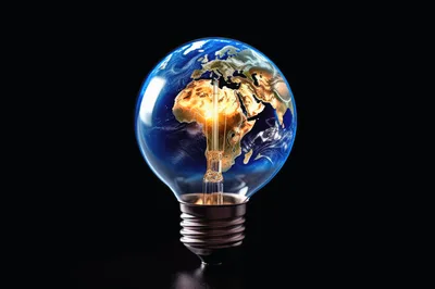 Earth Globe Inside A Glowing Light Bulb
