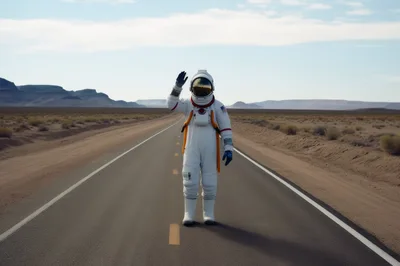 Astronaut Standing On A Desert Highway