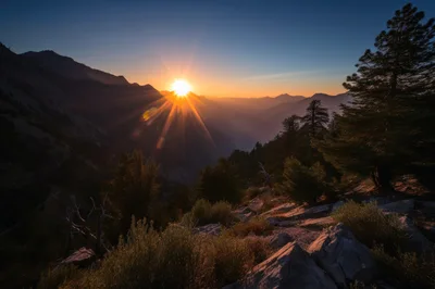 Golden Sunset Over Rugged Sierra Nevada Mountain Range