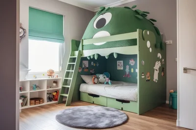 Childrens Bedroom With Monster Themed Bunk Bed