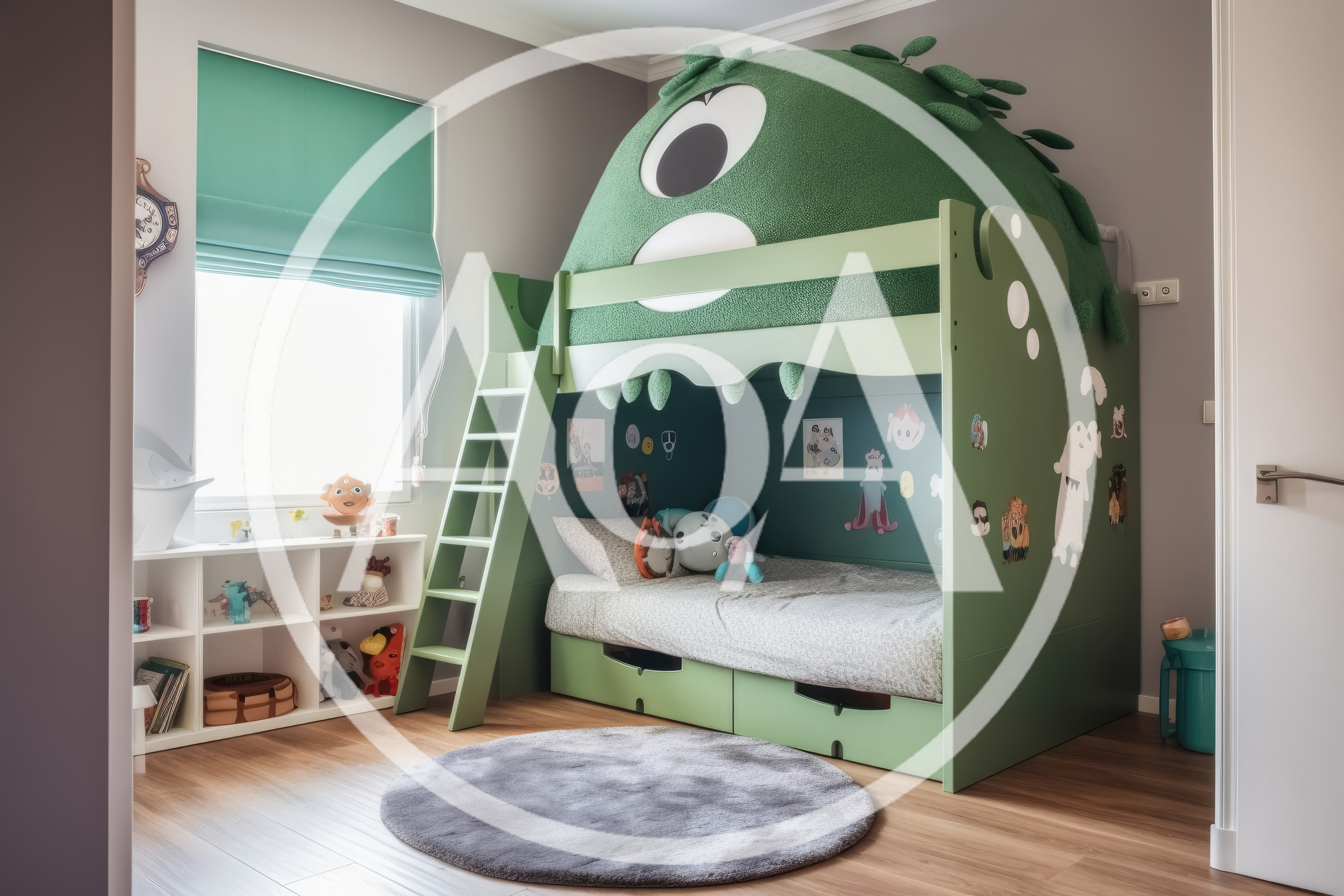 Childrens Bedroom With Monster Themed Bunk Bed
