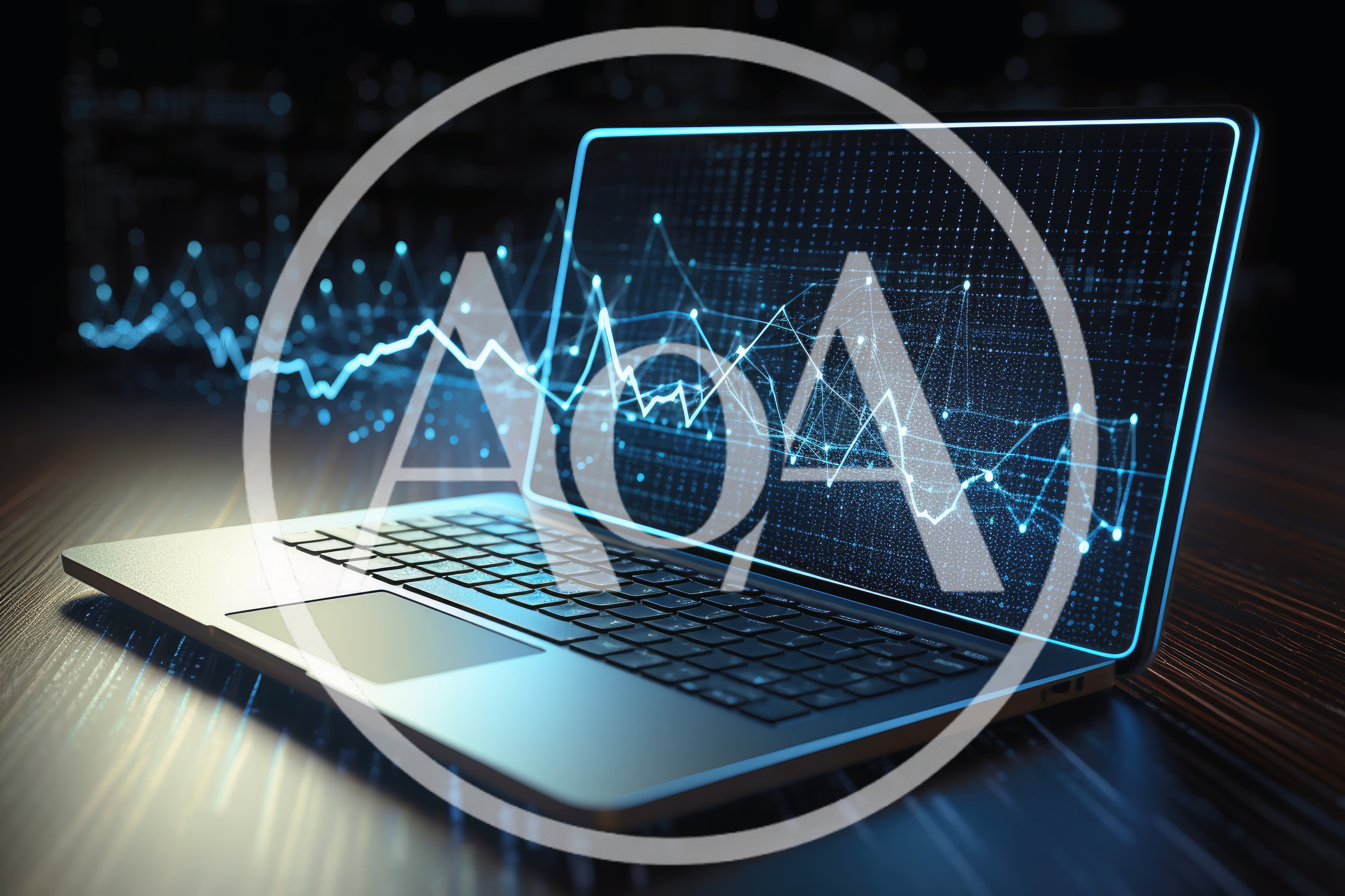 Laptop Displaying Glowing Financial Data Visualization